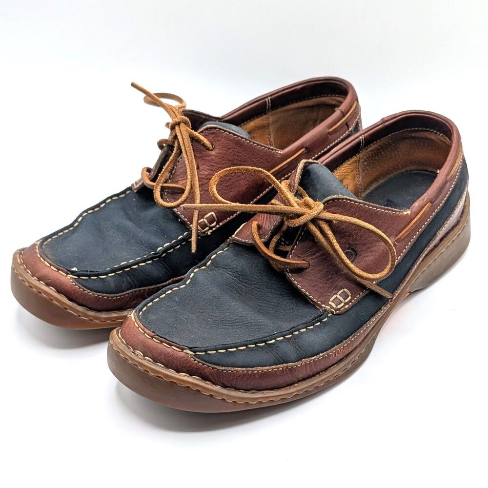Born Men's Two-Tone Brown & Blue Leather Boat Shoes Size 11